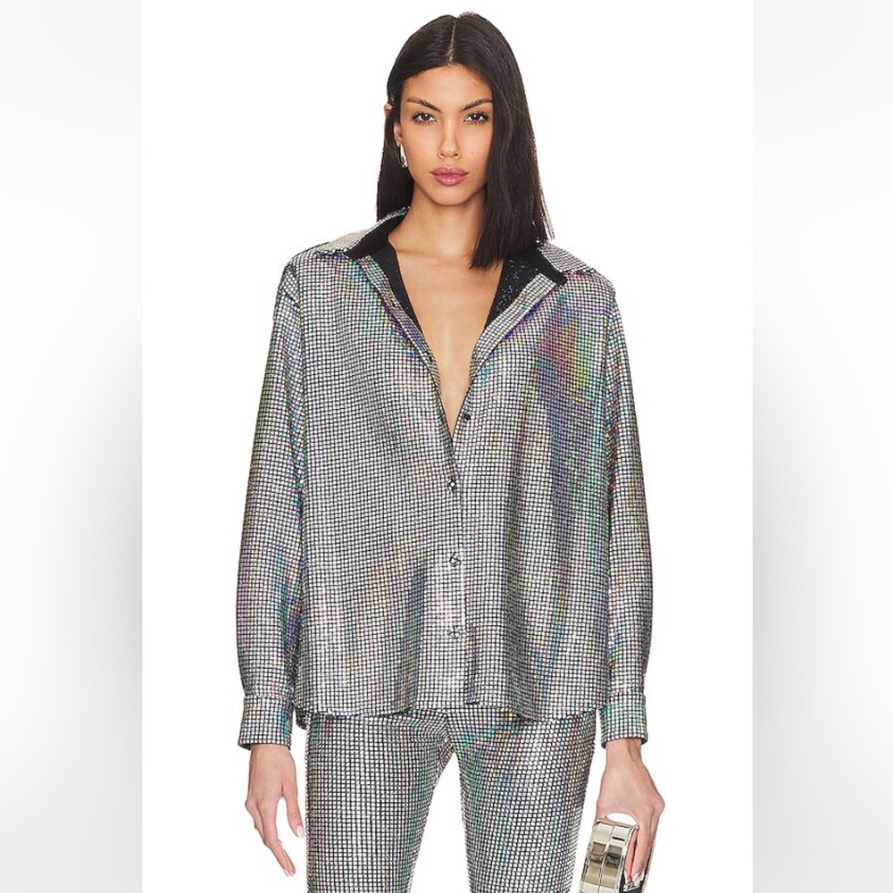 The New Arrivals by Ilkyaz Ozel Colette Shirt in Hologram Sequin NWT Small